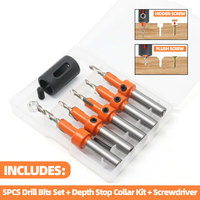 5PCS Set 8mm Bit Countersink Drill Bit Limit Drilling Depth Woodworking Shank Screw Extractor Demolition Wood Drilling