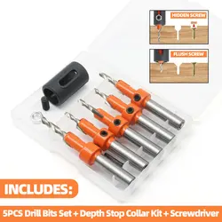5PCS Set 8mm Bit Countersink Drill Bit Limit Drilling Depth Woodworking Shank Screw Extractor Demolition Wood Drilling