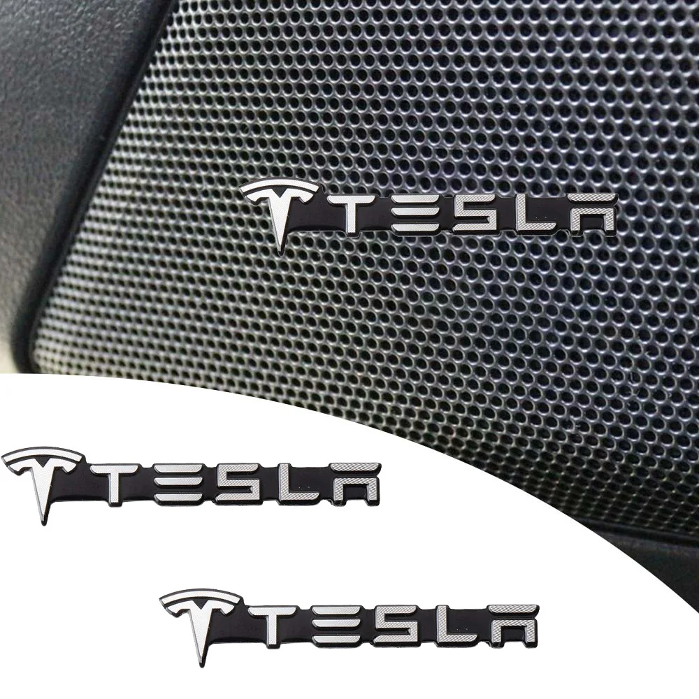 

2pcs 3D Aluminum Stying Car Audio Speaker Emblem Sticker For Tesla Model 3 S X Y Roadster Auto Decoration
