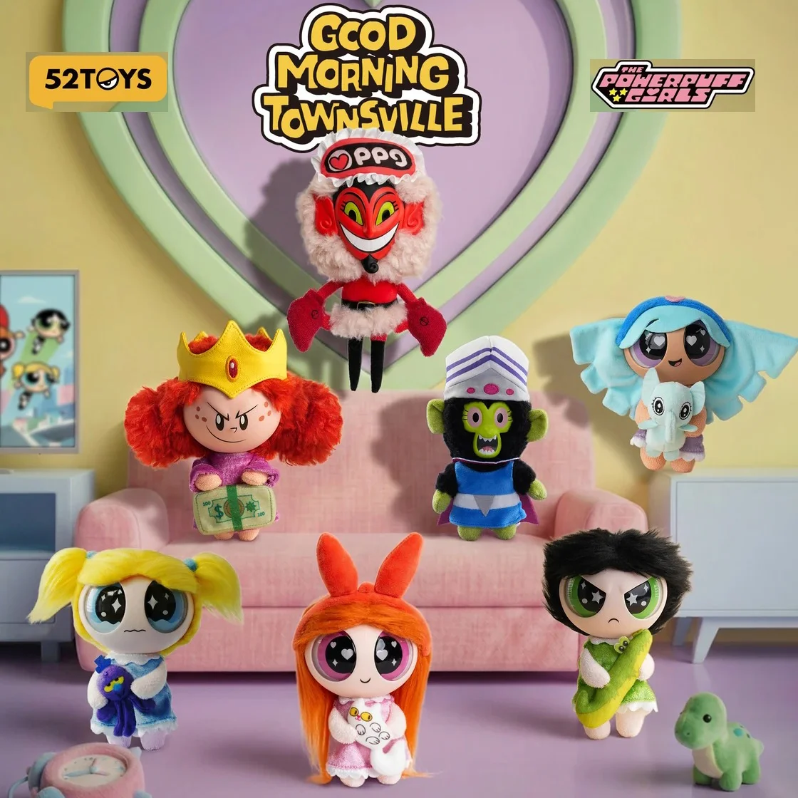 52TOYS The Powerpuff Girls Good Morning Townsville Series Blind Box Action Figures Plush Doll Keychain Pendant Model Toys Gift