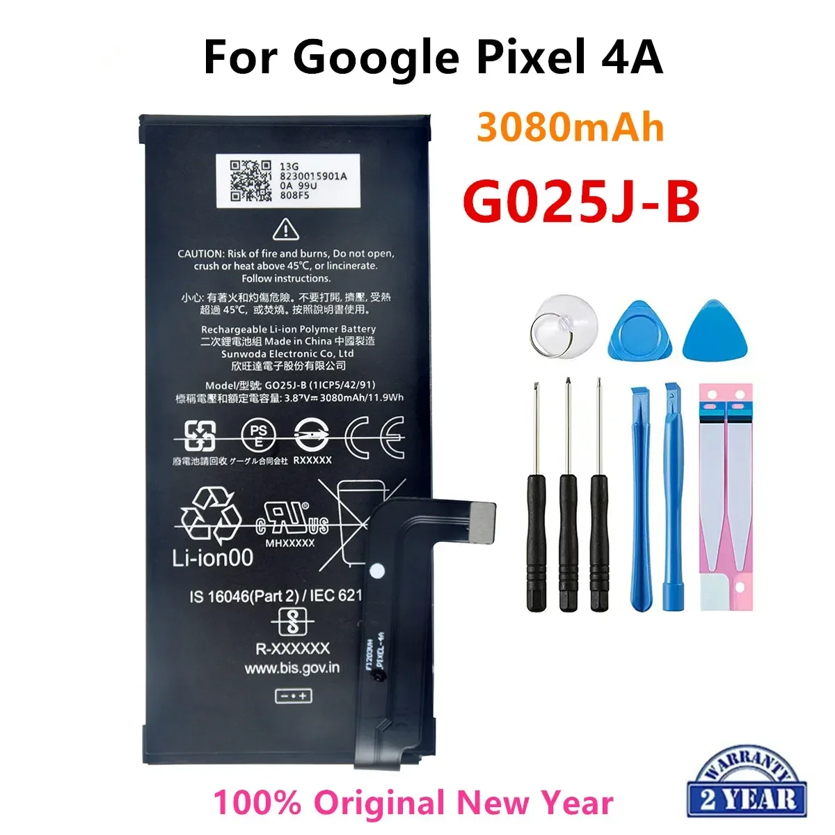 

100% Orginal G025J-B 3080mAh Replacement Battery For Google Pixel 4A Pixel4A Genuine Latest Production Phone Batteries+Tools