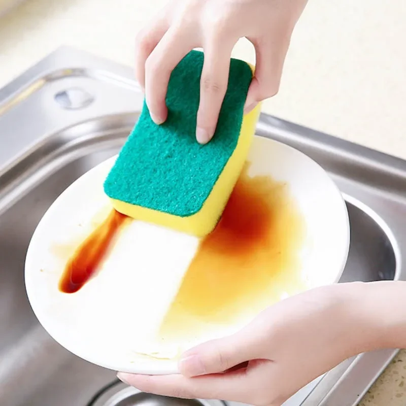 1/100pcs Soft Kitchen Dishwashing Sponge Household Cleaning Brush Sponge Absorbent Clean Rub Pot Rust Scouring Pad Removing Kits