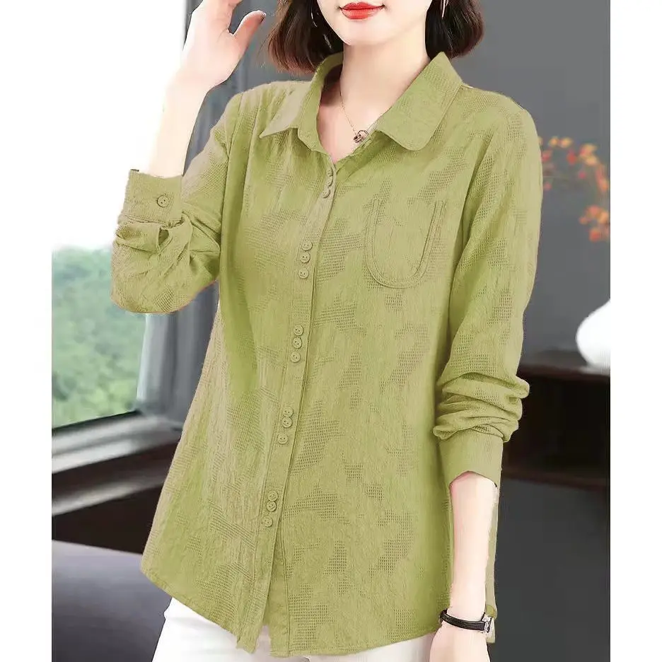 Cotton and Linen Thin Shirt Loose Oversized Slim High-end Shirt Women\'s Thin Shirt Worn Outside Mom\'s Stylish Long Sleeved Top