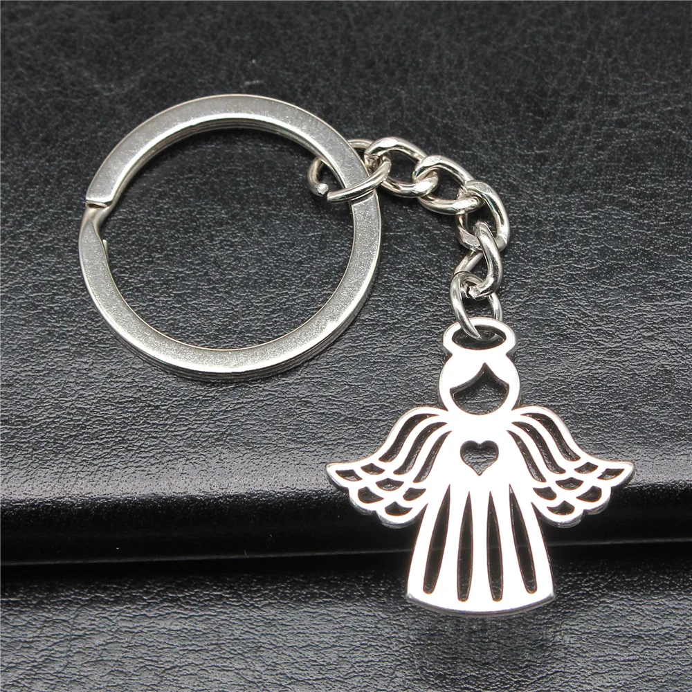 Souvenirs Gift Dropshipping Antique Silver Color 27x27mm Love Heart Angel Pendant Keyring