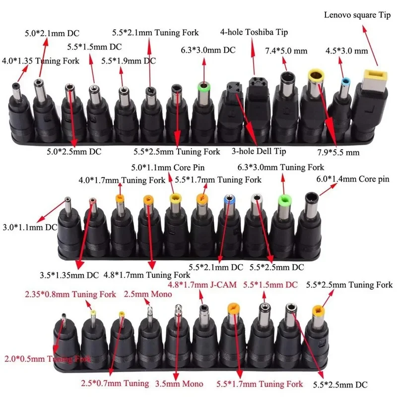 34pcs Universal Adapter Adapters 5.5x2.1mm DC-AC Power Adapter Tips Connector Laptop Charger, Power Adapter Tips Jack Connector