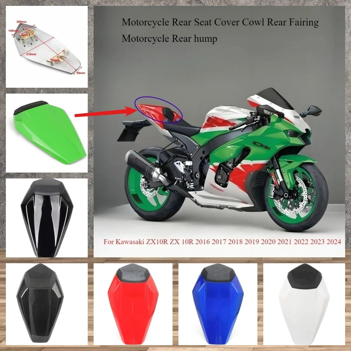 

Motorcycle Rear Seat Cover Cowl Rear Fairing For Kawasaki ZX 10R ZX10R 2016 2017 2018 2019 2020 2021 2022 2023 2024 Rear hump