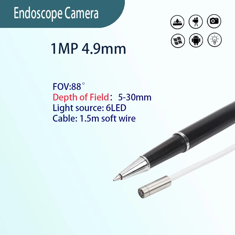 

1MP 4.9mm 88° Type-c Android System Endoscope Camera Industrial Pipeline Inspection 1.5m Soft Cord Close Focus Macro Endoscope