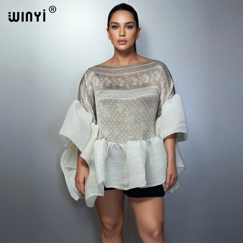 WINYI Women's Africa Pleated Elastic Casual Top Kawaii Jacket Summer Clothes Beach Cover up T-Shirts Evening Dress