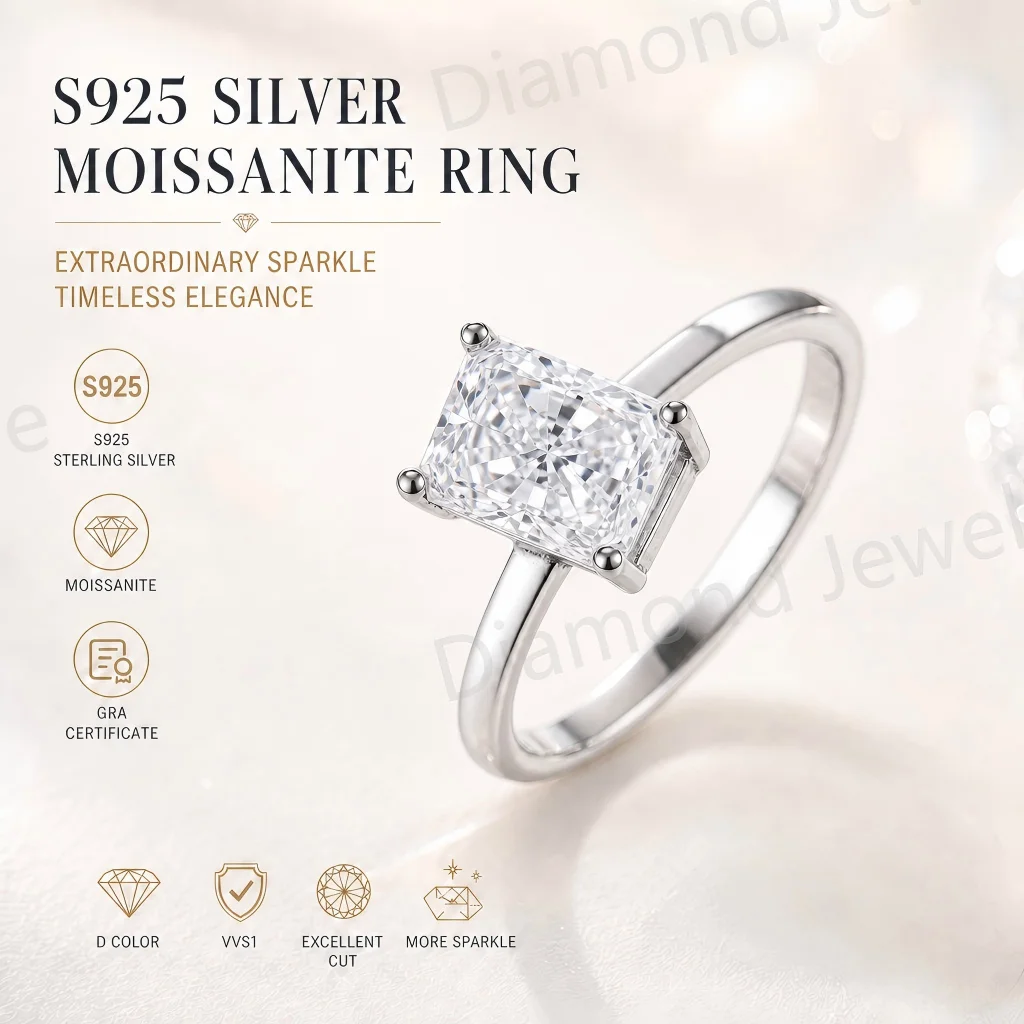 

Radiant Moissanite Ring GRA Certified 925 Silver Shine Like Love 7 Shapes Pear Heart Oval Princess Emerald Triangle 0.5ct 1ct 2c