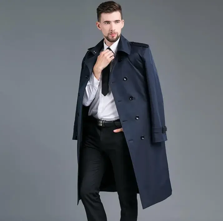 Mens trench coats man long coat men Double-breasted clothes slim fit overcoat long sleeve 2020 new designer khaki black blue