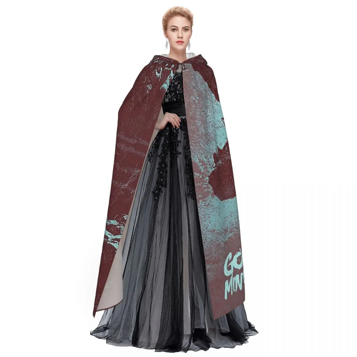 Godzillaed Minus One Half Face Movie Poster Monster King Long Hooded Cloak Witch Medieval Costume Cosplay Cape HalloweenParty view 2
