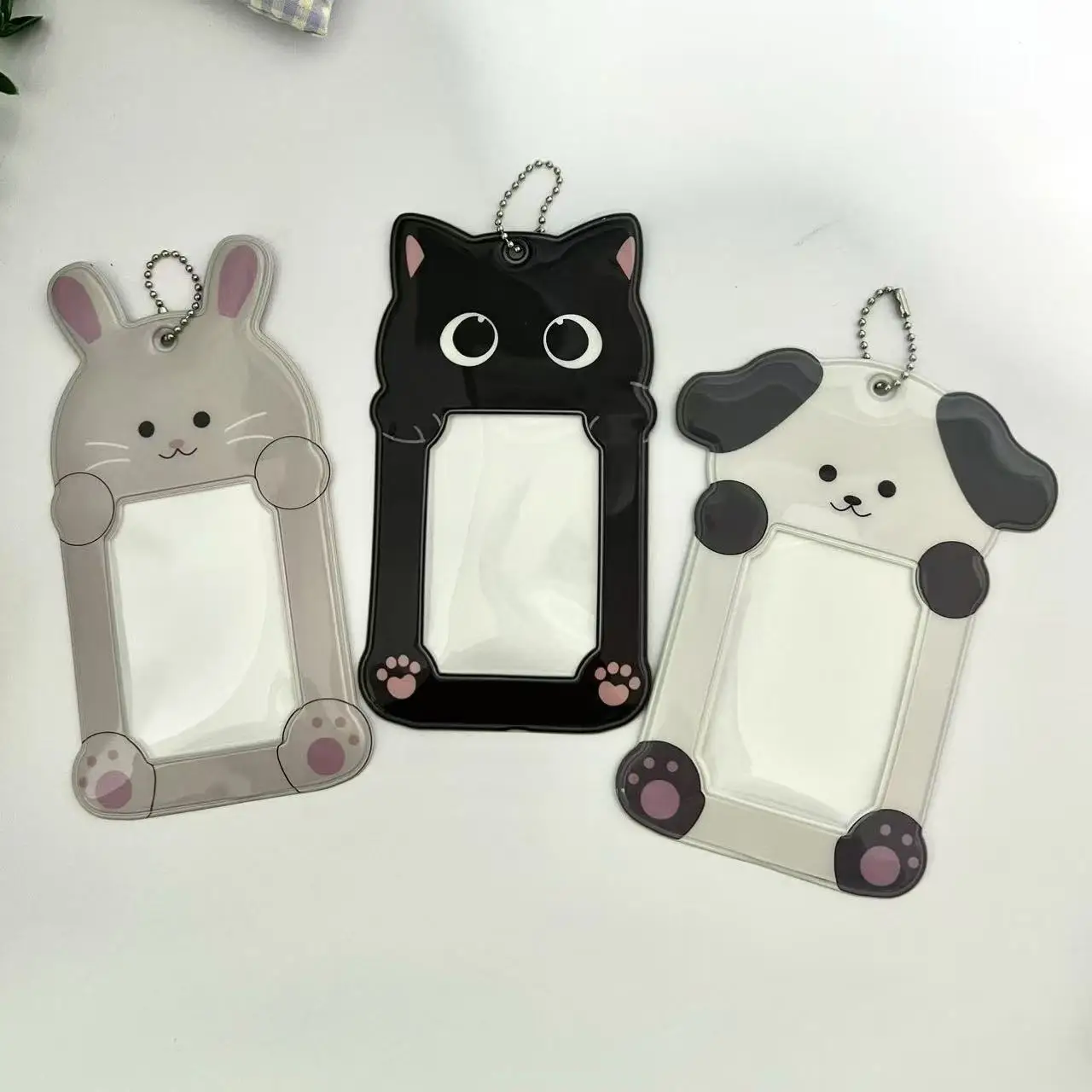 かわいい漫画の動物子猫ウサギ PVC カードホルダーファッションガールアイドル 3 インチ写真収納カバーバックパックペンダントキーホルダーギフト