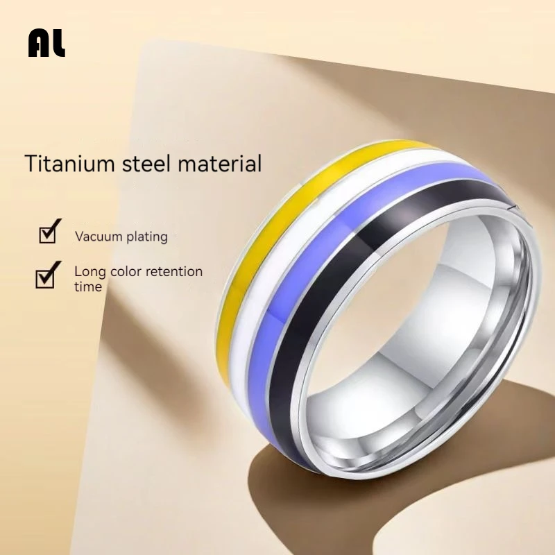 

Rings for Men Hot Selling Rainbow Couple Titanium Women's Stainless Steel Jewelry Colorful Ring Handpiece Tentacles