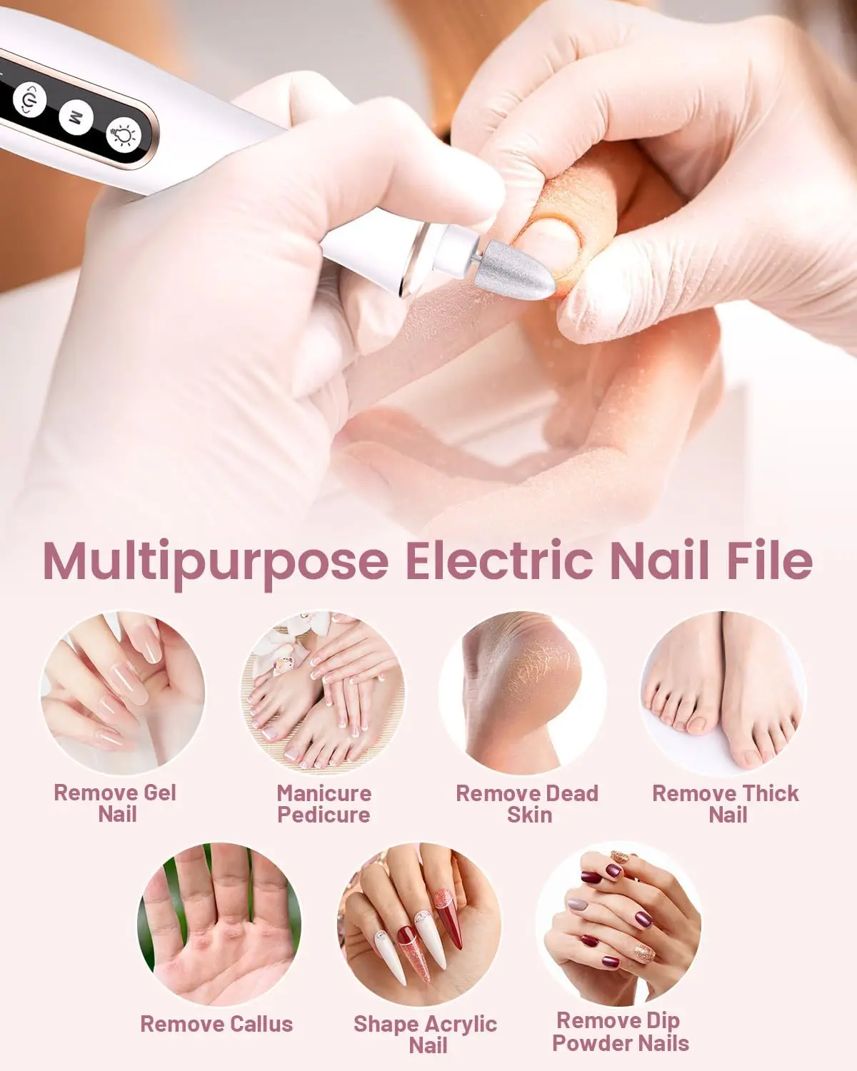 Professionele manicure-pedicureset, draadloze elektrische nagelvijlset, 10-snelheden draagbaar oplaadbaar pedicuregereedschap voor voeten