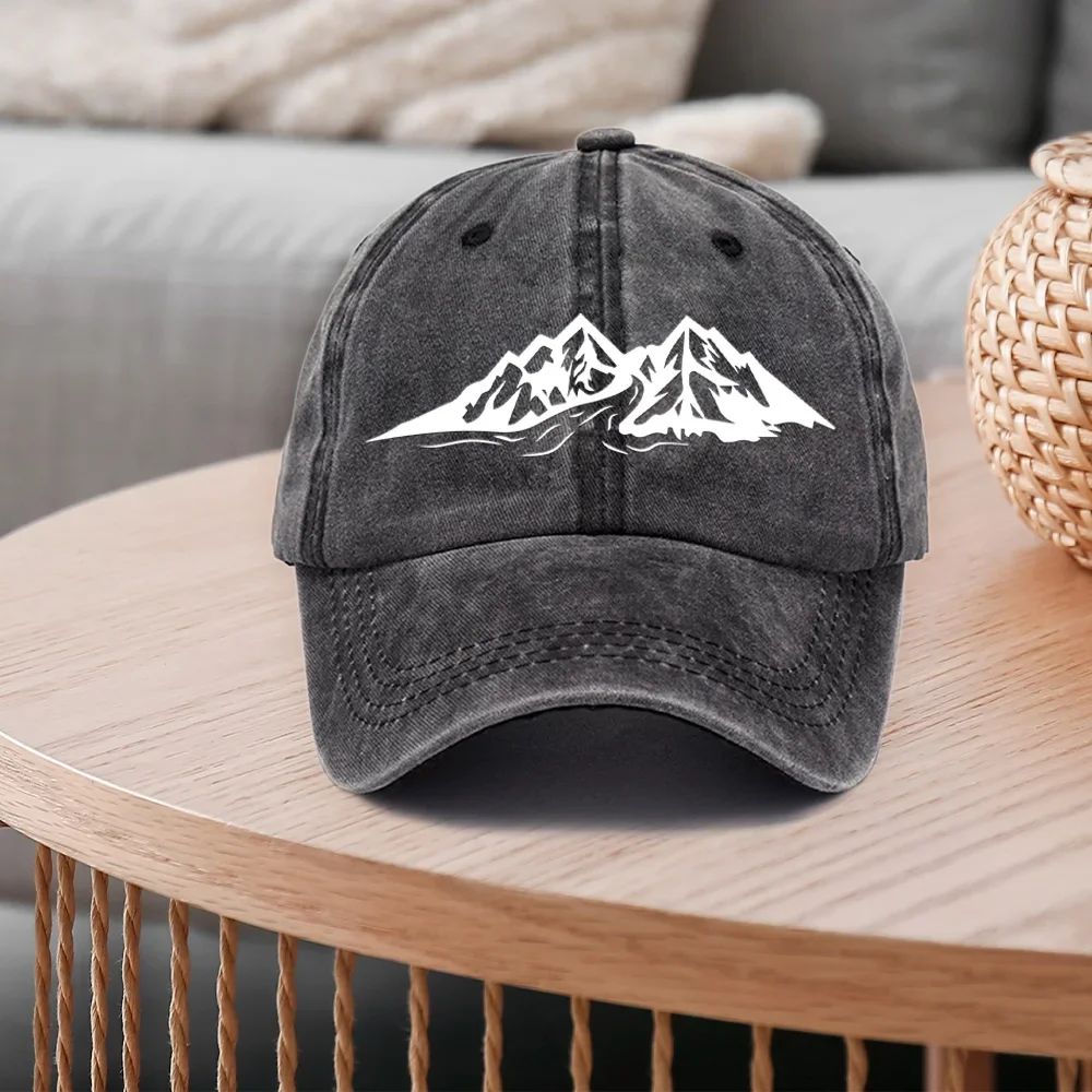 Vintage mountain print baseball cap, stylish simple pattern casual cap, unisex casual outdoor cap