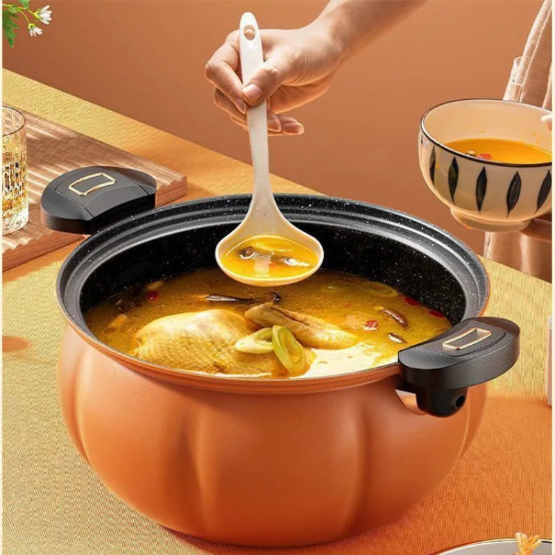 

8l Orange New Kitchen Cookware Product Cast Iron Non-stick Stew Soup Pot Gas Pumpkin Shape Micro Pressure Cooker