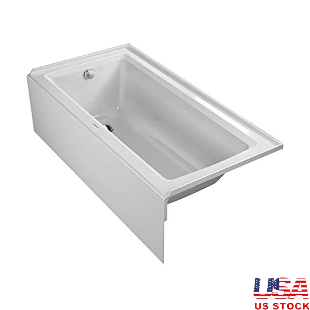 60x30 White Acrylic Bathtub with Tile Flange and Adjustable Feet Included