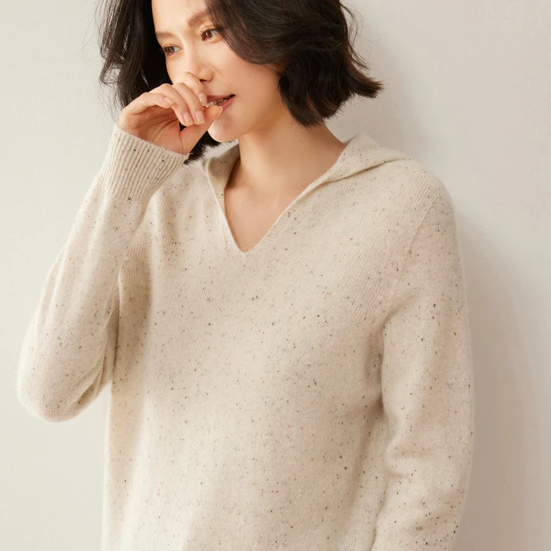 Women's Hooded Sweater 100% Merino Wool Pullover Spring Autumn Winter Long Sleeve Female Wool Knitwear Korean Fashion Tops