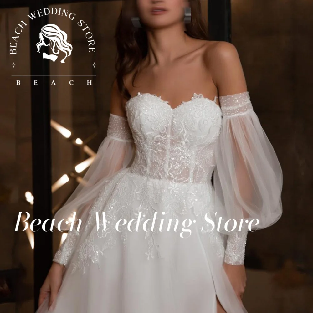 Praia vestido de casamento personalizado branco feminino trem destacável sheer querida pescoço sem costas saia vestido de novia renda nupcial