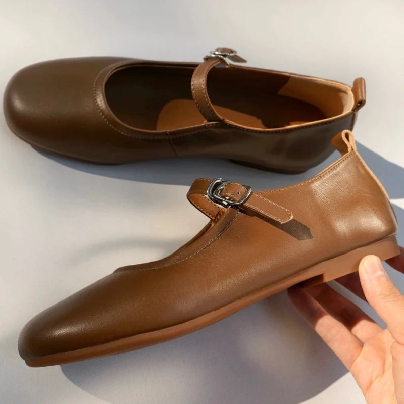 Lamskin Brown Flats Womens