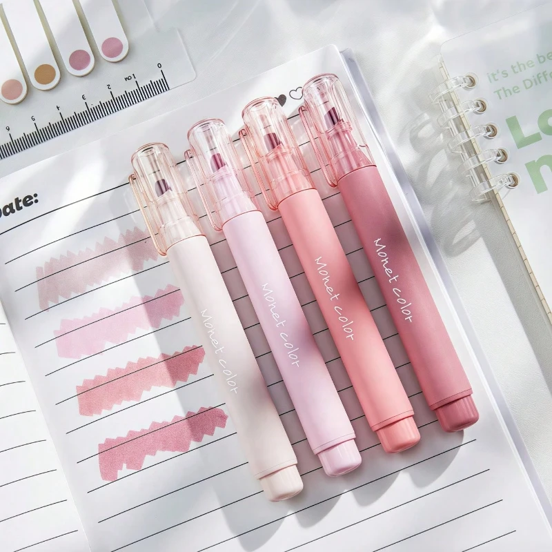 

4 упаковки, мягкие на ощупь флуоресцентные гелевые ручки Morandi, розовые чернила на водной основе, быстросохнущий наконечник для офиса, школы, подсветки, письма