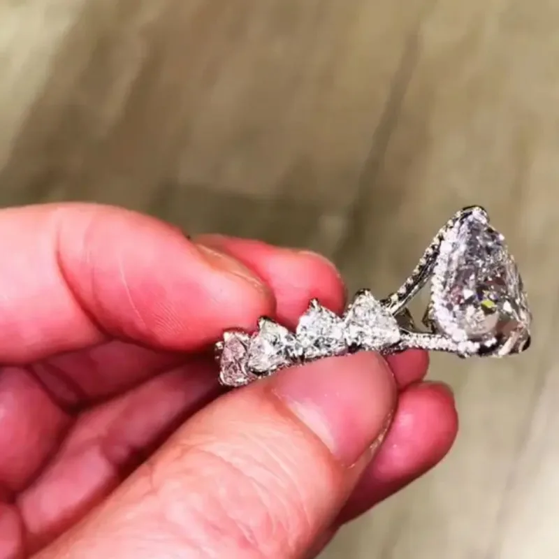 Classic Engagement Ring Heart Shape AAAAA Cubic Zircon Silver Color Party Promise Women Wedding Band Ring Gift