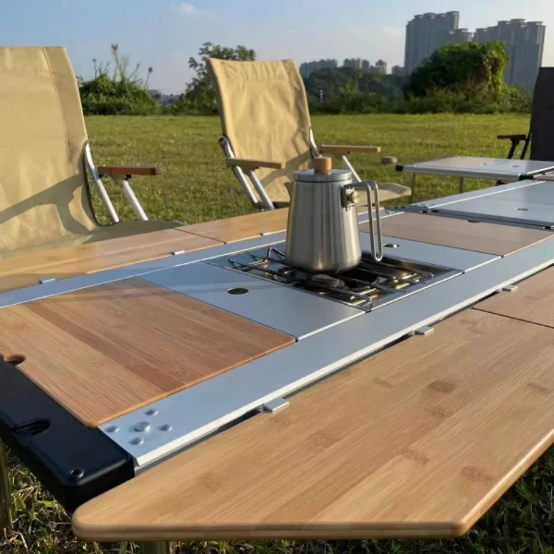 Tryhomy IGT Table Bamboo Extension Plate Camping Table 2/3/4 Unit Side Board Table Top IGT Corner Board Outdoor Kitchen System