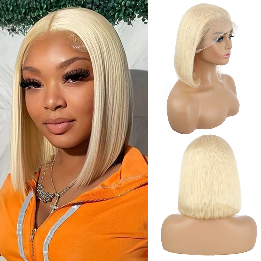 

613 Блондинка Боб Парик Фронта Шнурка 13x4 Человеческие Волосы Короткие Прямые Парики Боб для Женщин 8-14 Дюймов Натуральный Выгляд и Термостойкие