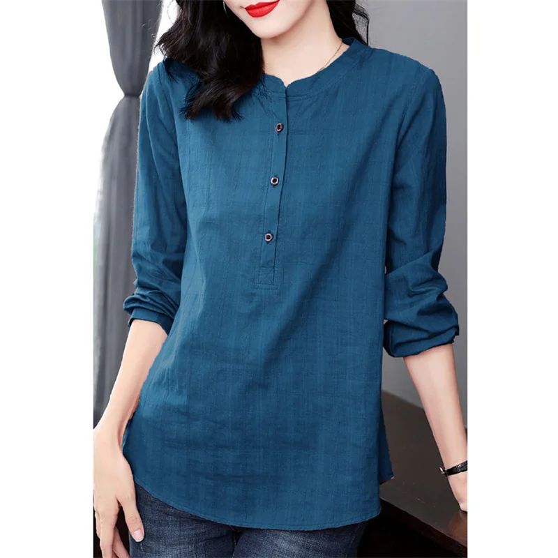 Woman Spring Autumn Style Blouses Shirts Lady Casual Long Sleeve Stand Collar Blusas Tops DF4850