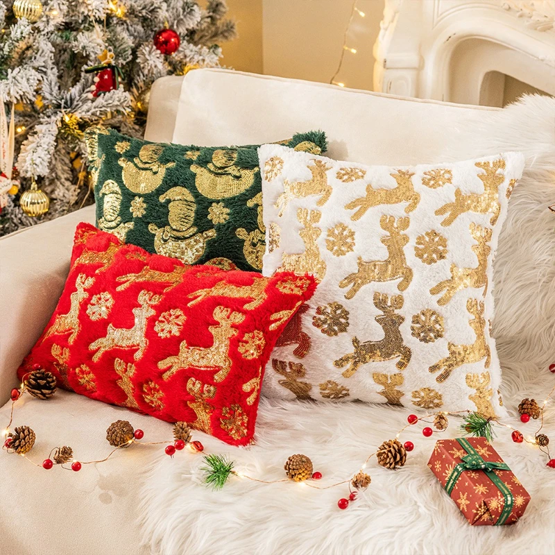 

30x50/45X45/50x50CM Christmas Tree Throw Pillow Cover Milu Deer Sequin Plush Cushion Cover Decor Home Decorative Pillowcase