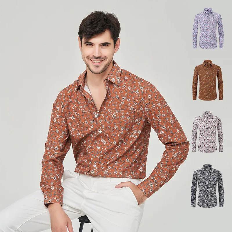 Estampada masculina Polegada Camisa, Montagem Solta, Top Americano, Floral, High-End, Negócios, Verão, X183Size