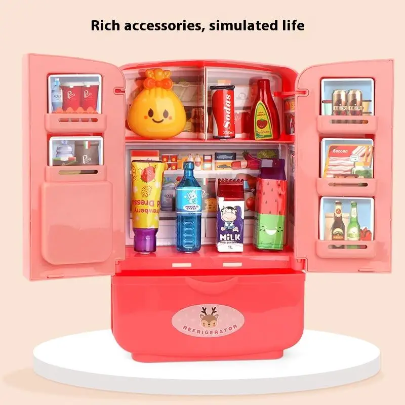 1 Set Simulation Fridge Kitchen Furniture Pretend Play Educational Toy Mini Double Door Refrigerator Home Accessories Gift