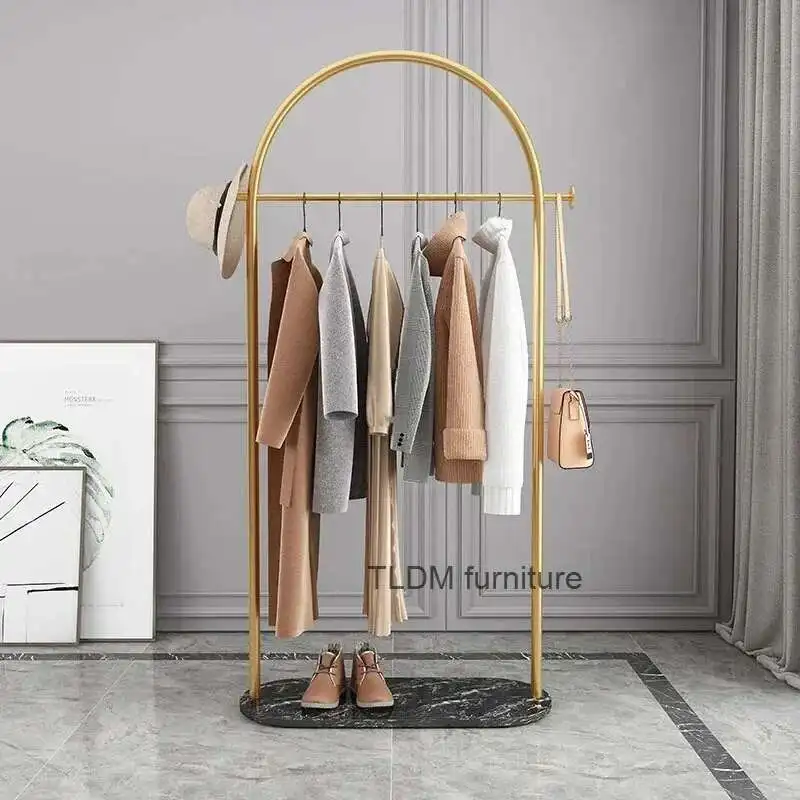 

Light Luxury Indoor Floor Coat Racks Modern Household Furniture Simple Iron Hanging Clothes Rack Living Room Rod Type Coat Rack