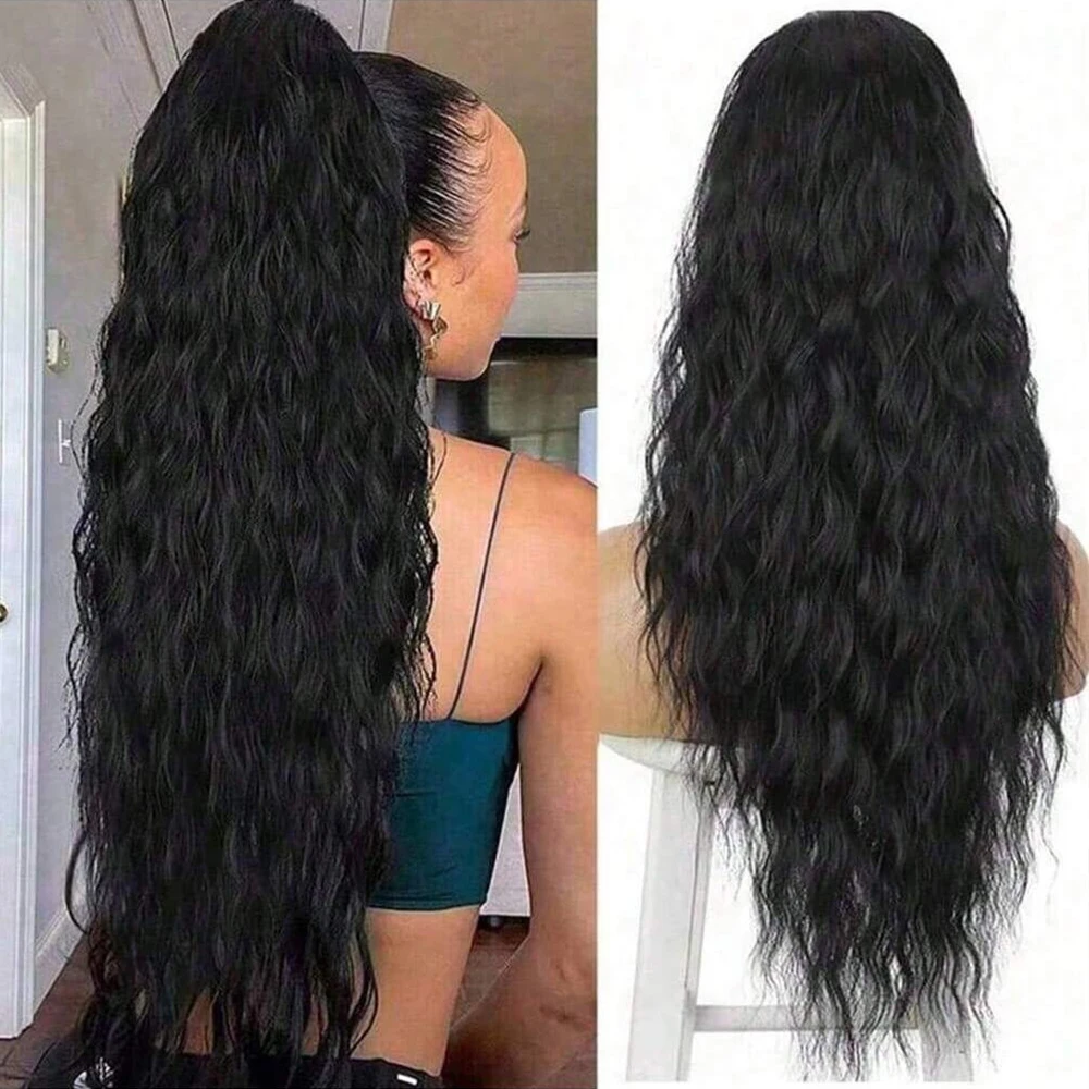 

Длинный кудрявый волнистый накладной хвост для женщин, синтетический, на шнурке, имитация конского хвоста, черный, блонд, красный