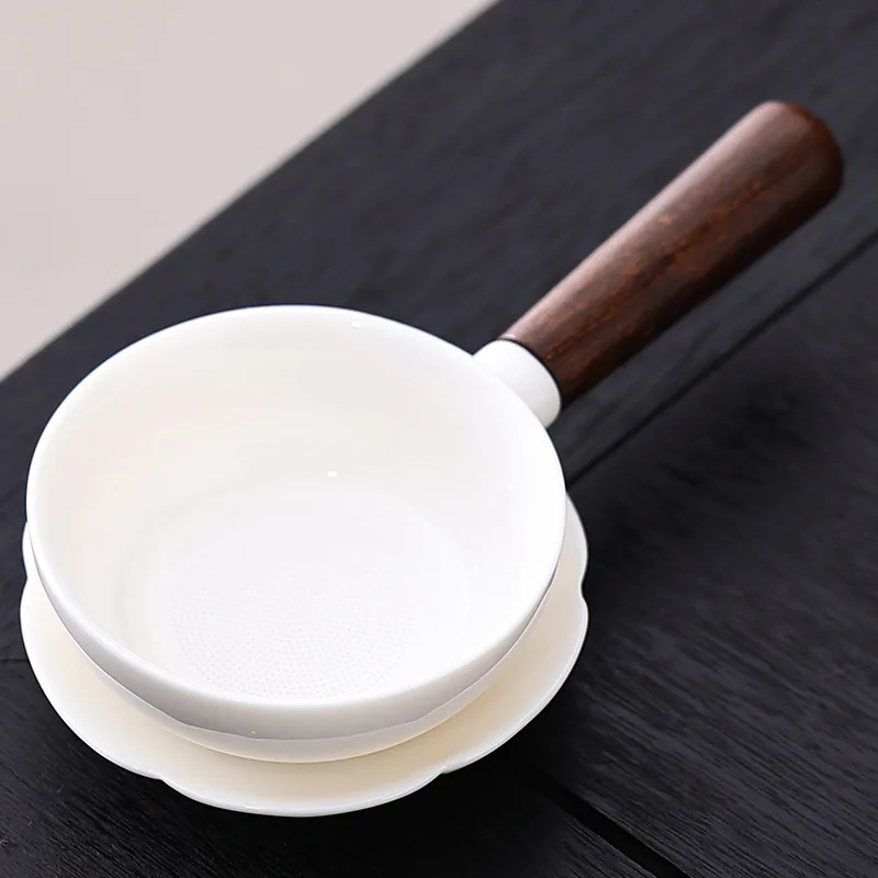 Solid wood side tea filter screen tea water separation filter residue suet jade white porcelain fair cup tea set accessories