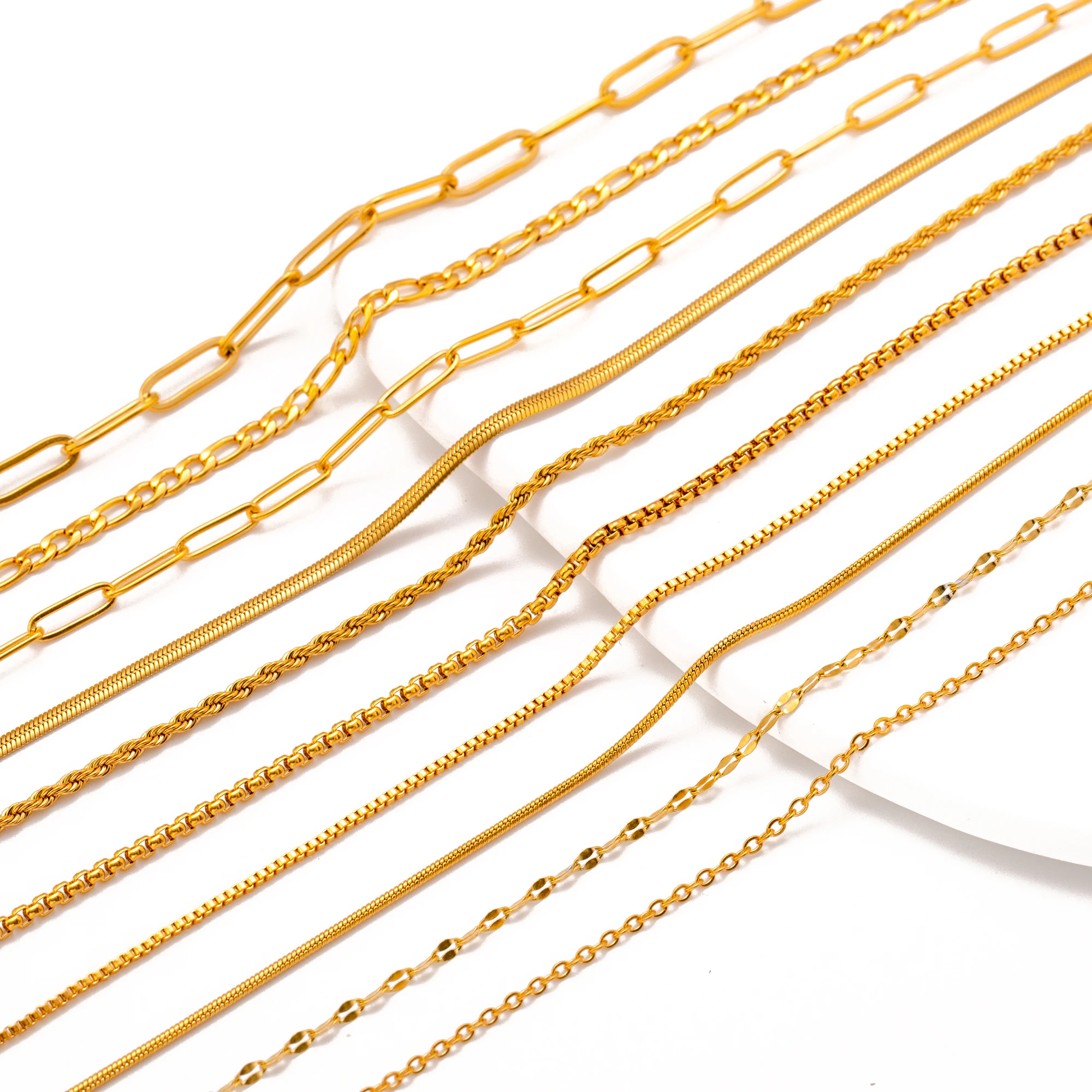 5szt 18K złoty kolor PVD Plated Stainless Steel Cuba Cross O Ripple Twisted Chain Necklace Regulowany łańcuszek DIY Naszyjnik Hurtownia