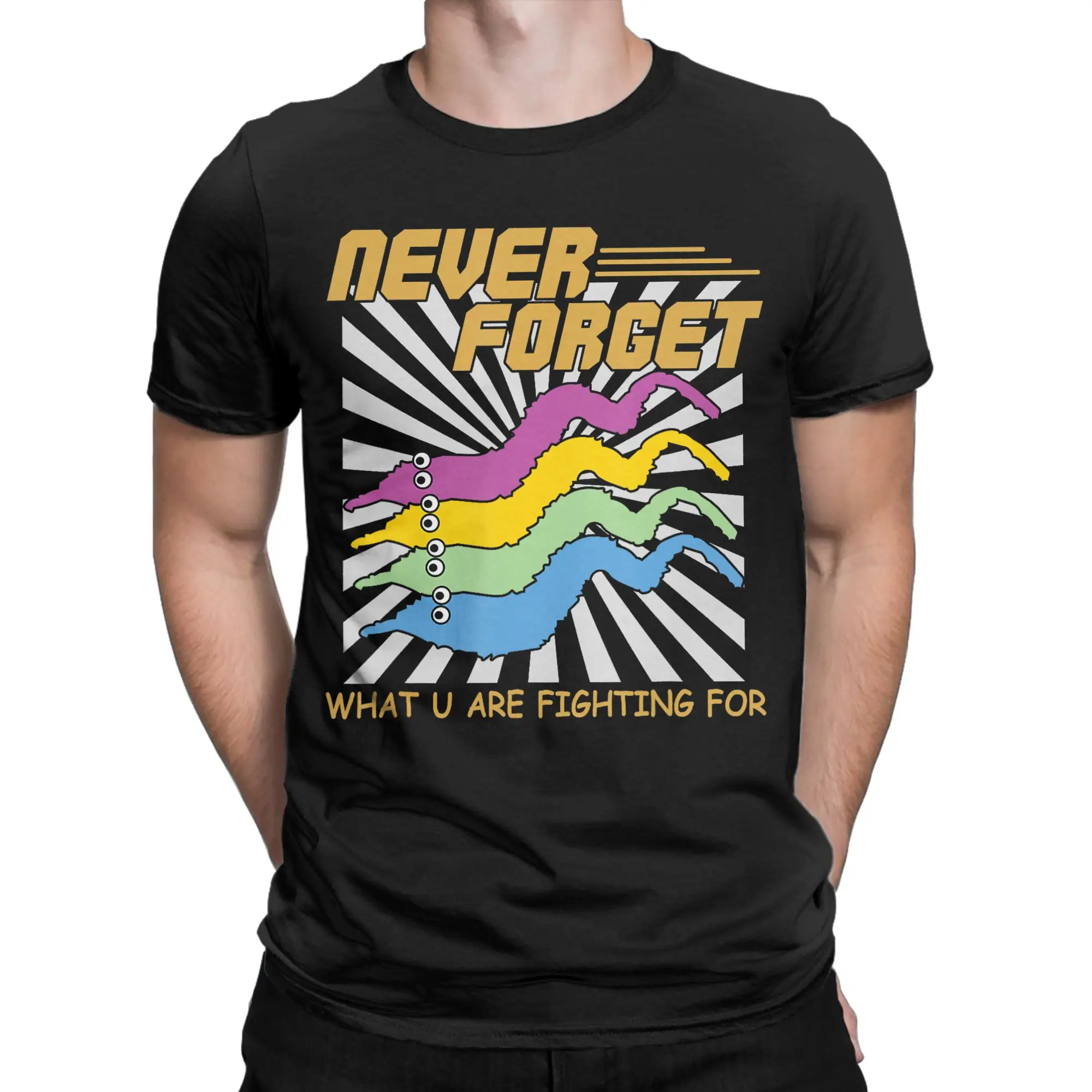 Whimsical Multicolor Worm‑Creature  Classic Worm on a string Novelty Graphic 100% Cotton T-Shirt Tees Tops For Men