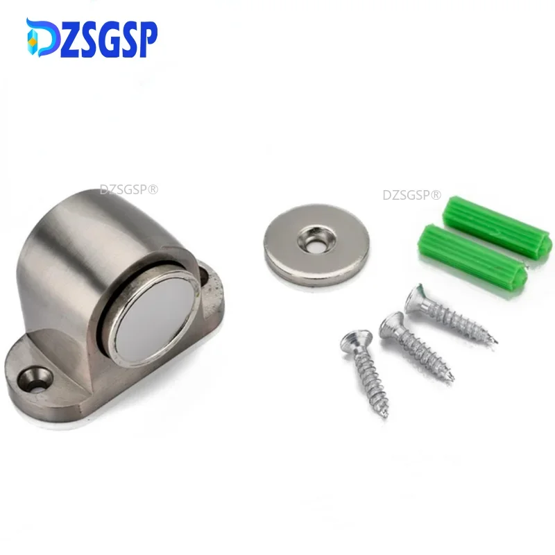 DZSGSP Stopper Door Brushed Door Nickel Hardware Satin Magnetic 1Set Zinc Alloy Door Stop Casting Powerful Floor-mounted Holder