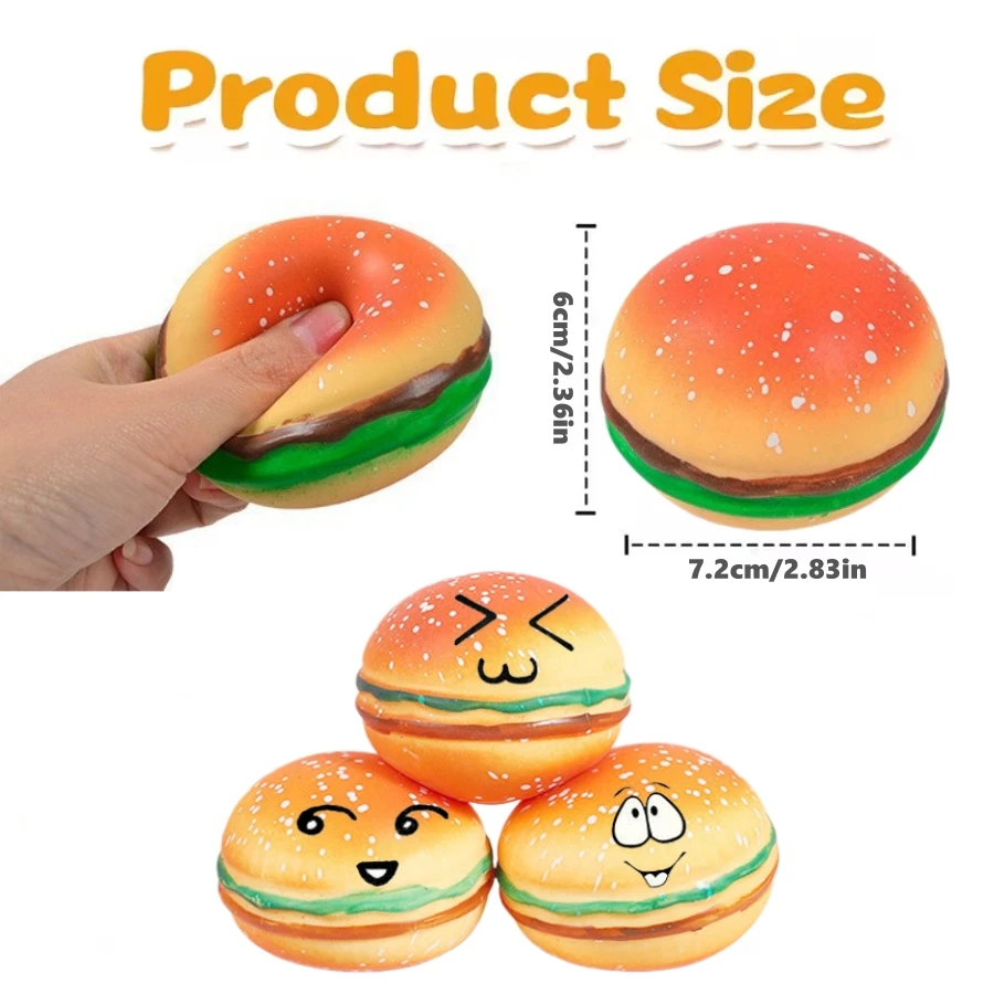 Squishy Hamburger Toy,3.15" Large Realistic Food Stress Relief Fidget Toy for Adults,Cute Sensory Squeeze Bun for Office Desk and Party Favors | Ultra-Soft Cute Sensory Squeeze Bun Stress Balls for Office Desk and Party Favors view 2