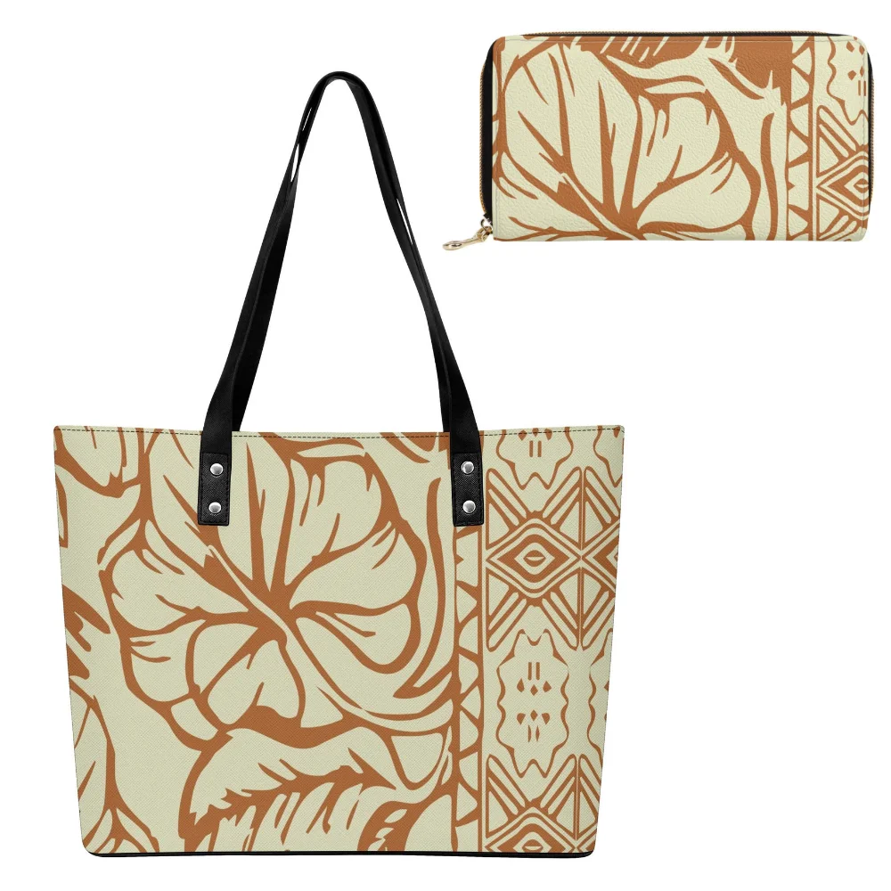 

Leather Combination Bag Fun Polynesian Handbag Custom Printed Large-Capacity Wallet And Handbag Fashionable Shopping Wallet Set