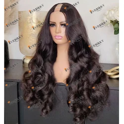 Cheap Indian Opening 1x4 U Part Human Hair Wigs with 6 Clips Dark Brown #2 Wavy Machine Made Remy U Part Wigs Easy to Install