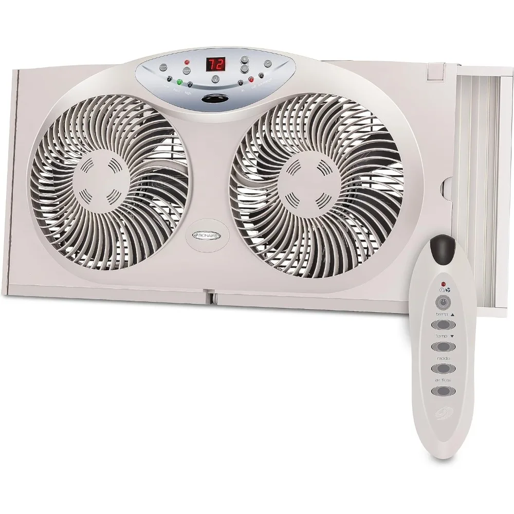 Bionaire Thin Window Fan with Manual Controls, Electronic control with LCD screen