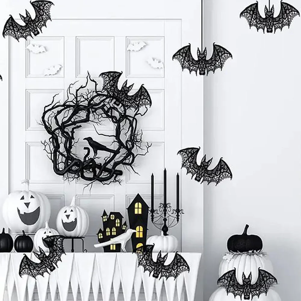 2 Stück Spitze Halloween Fledermaus Geist Festival Dekoration Schwarz Halloween Dekoration Zubehör für DIY Kleidung – Detail 2
