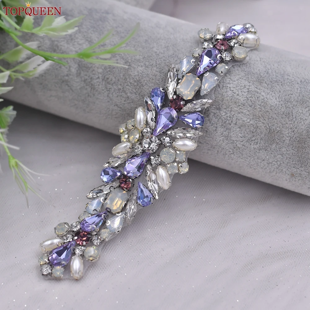 TOPQUEEN S451 Wedding Gown Belt Purple Gemstone Patch Bridal Rhinestone Belt Formal Wear Belts For Women