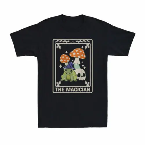 Magician Tarot Card Funny Magic Occult Frog Mushroom Tarot Men's T-Shirt Black