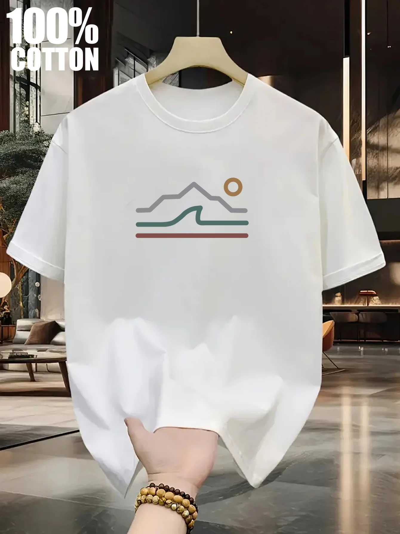 

Summer men's 100% pure cotton classic American minimalist print casual loose sports comfortable round neck short sleeved T-shirt
