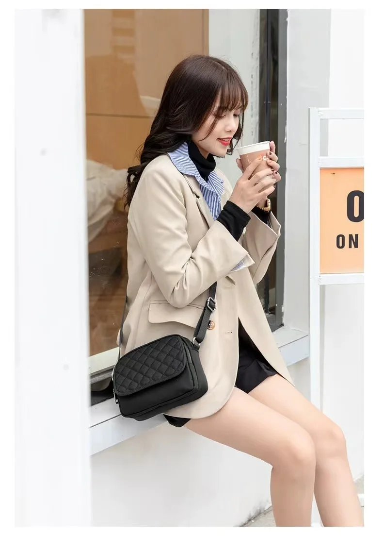 

Women Messenger Bag Diamond Lattice Nylon Shoulder Bag Classic Black Crossbody Bags Fashion Mini-bag