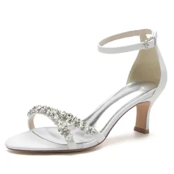 Mid Heels Glitter Wedding Bridal Sandals Women Open Toe Ankle Buckle Strap Prom Evening Formal Heeled Sandal Shoes