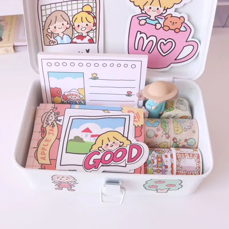 MINKYS New Kawaii Multifunctional Metal Desk Organizer Stickers Tapes Storage Collect Box School Stationery