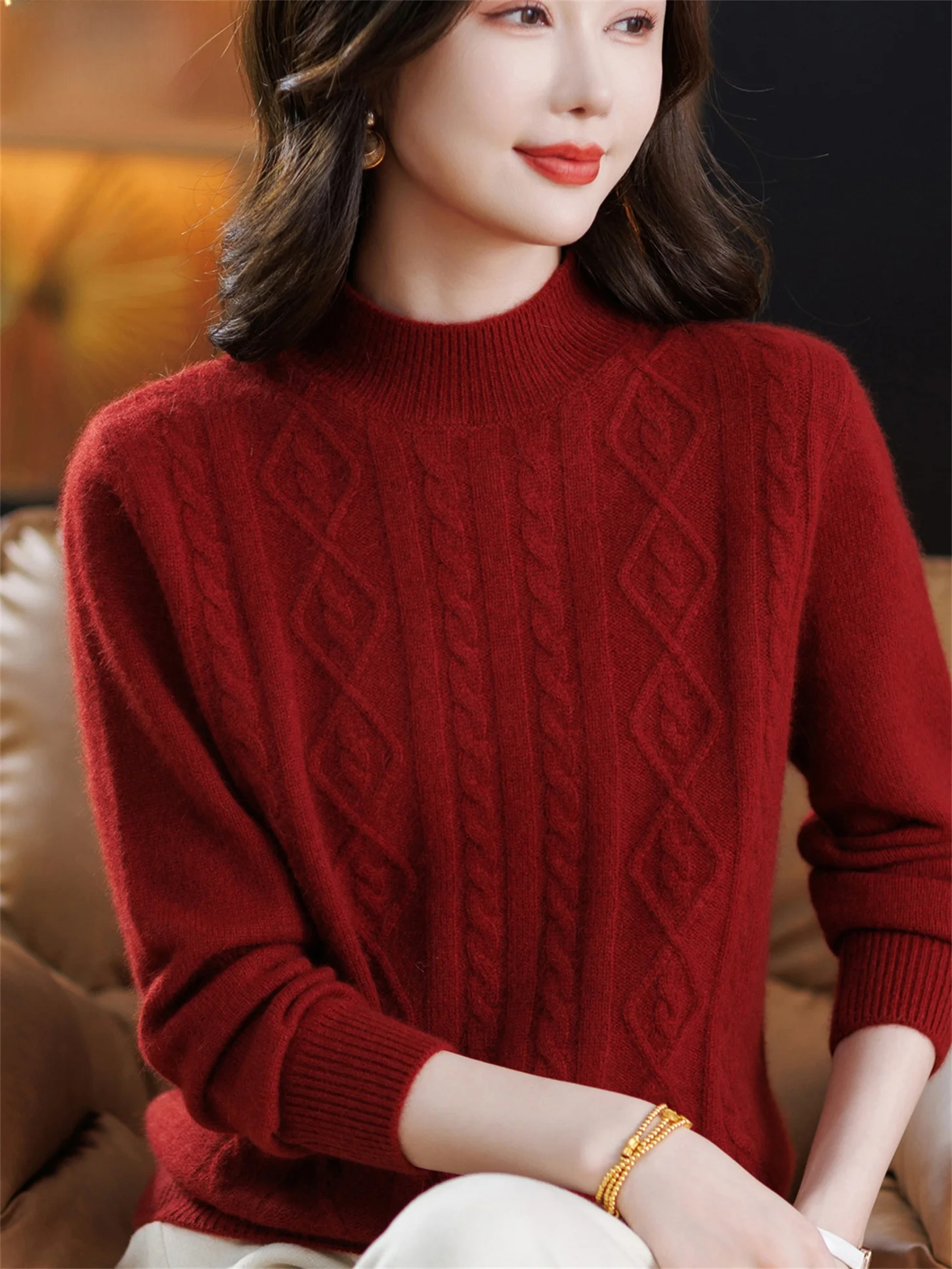 

Warm Woolen Base irt f High Collar Casual Sle for Middle-Aged And ly Women Faionable Pure Color All-Match Top